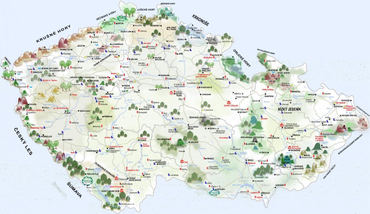 Mappa delle attrazioni turistiche di Repubblica Ceca (Cecoslovacchia)