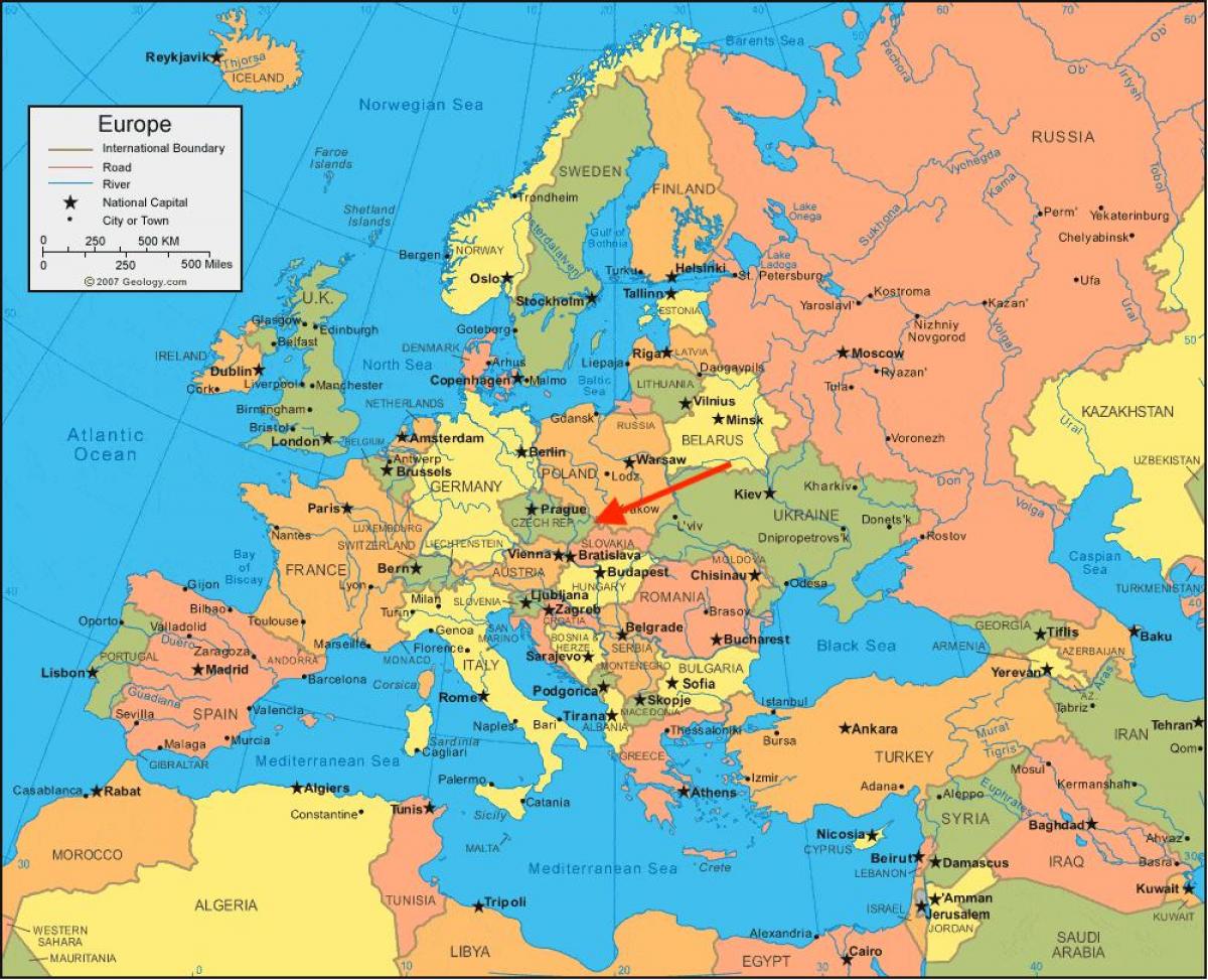 Posizione della Repubblica Ceca (Cecoslovacchia) sulla mappa dell'Europa orientale