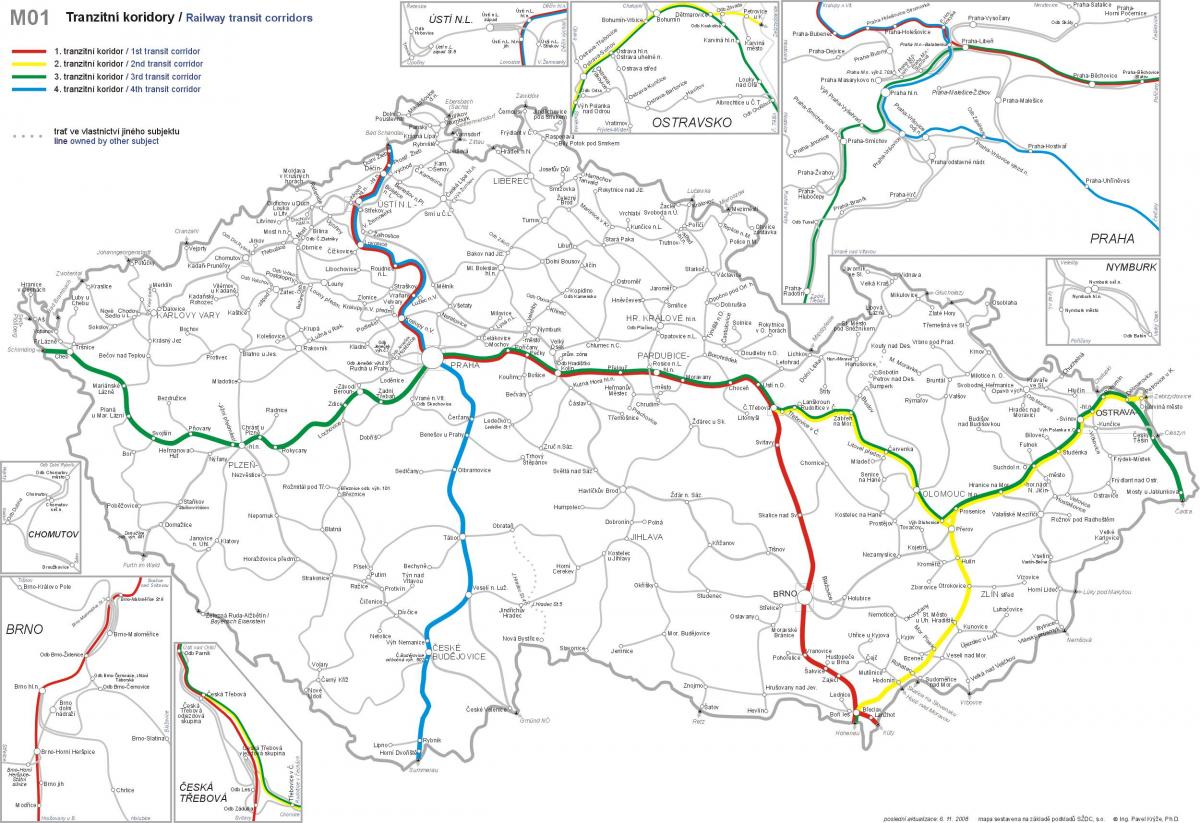 Mappa delle linee ferroviarie della Repubblica Ceca (Cecoslovacchia)