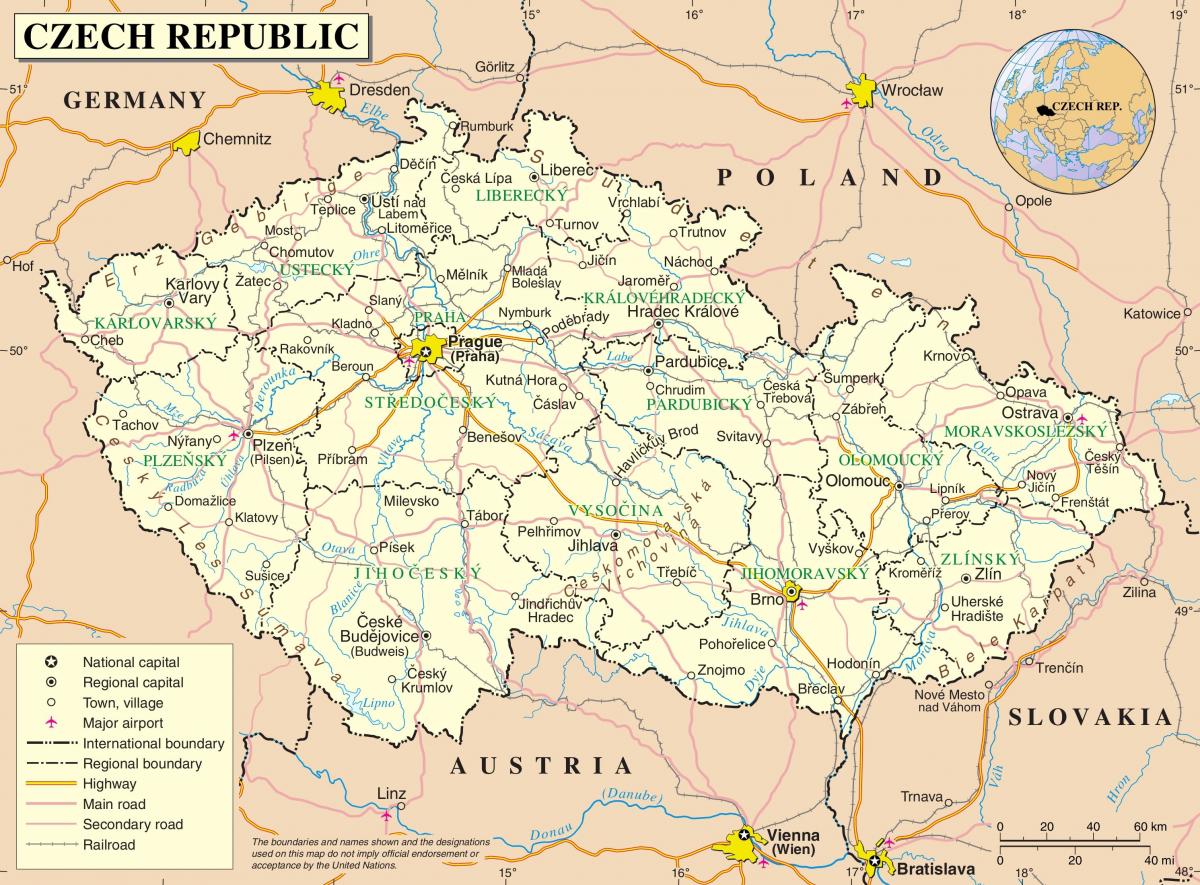 Repubblica Ceca (Cecoslovacchia) su una mappa